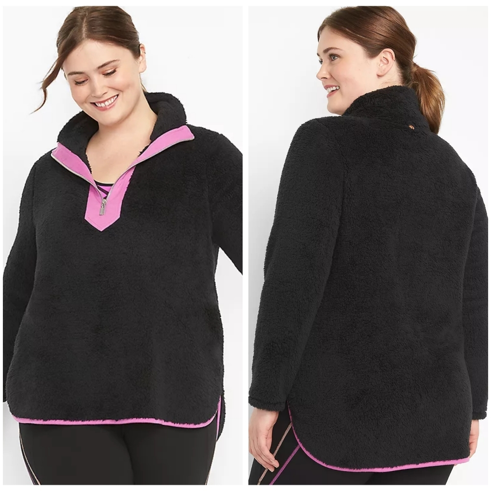 Lane Bryant Livi active sherpa half zip pullover sweatshirt pink black 18/20 NWT - Picture 2 of 6